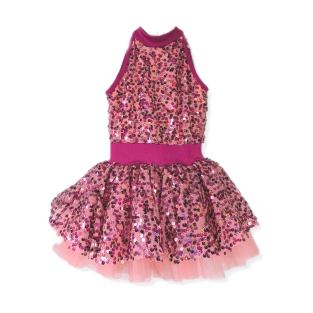 Curtain Call Costume Girls Peach Pink Sequin Dance Costume Dress